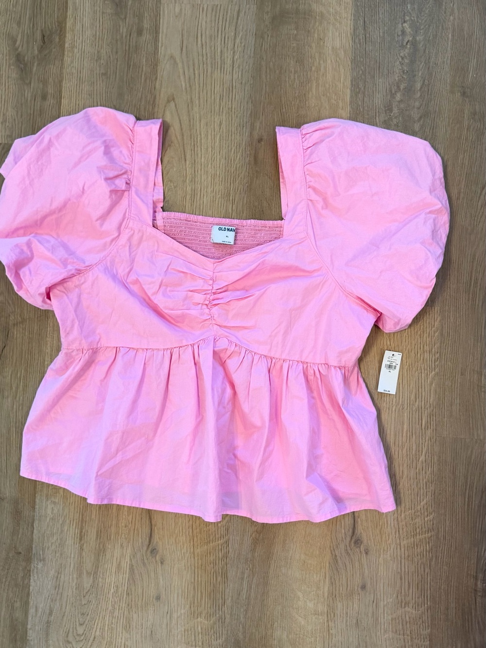 NWT Old Navy Pink Puff Sleeve Peplum Top XL Cottagecore Babydoll